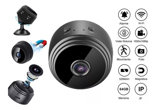 Mini cámara de seguridad espía discreta Wifi Full HD, color negro