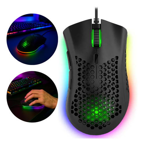 Mouse Gamer Colmeia Ultraleve Macro Iluminação Led Rgb 7200 Dpi Ajustavél 60 Ips 7 Botões Programaveis Para Computador Notebook Digital Iformática