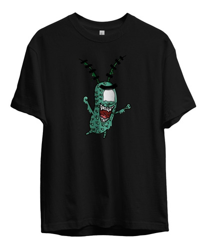 Remera Bob Esponja Plankton Derretido Algodon Negra