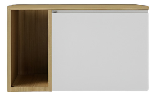 Mueble Vanitory Baño Colgante Melamina Mdf 18mm Moderno Estructura Roble Americano - Puerta Blanca Sin Bacha Sin Agujeros