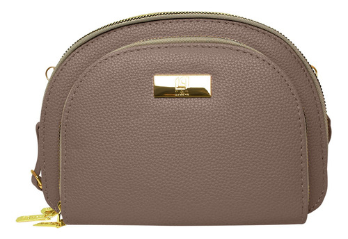 Bolso Bandolero Con Textura 3 Compartimentos Mujer Casual Acabado De Los Herrajes Dorado Color Marrón Claro Correa De Hombro Marrón Claro