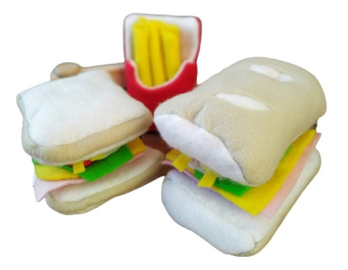 Comida De Tela Kit Sandwich X 2 Con Papas Las Atitas Juguete