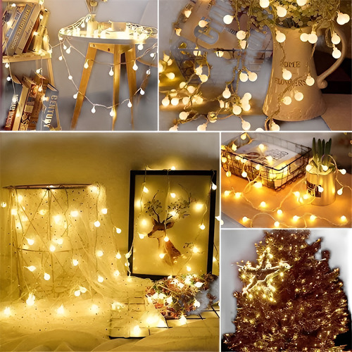Focos Luces Led De 40, Decoracion, 6m Luz Amarilla Pilas Aa