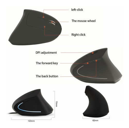 Mouse Vertical Inalámbrico Bluetooth Ergonómico, No Recargab