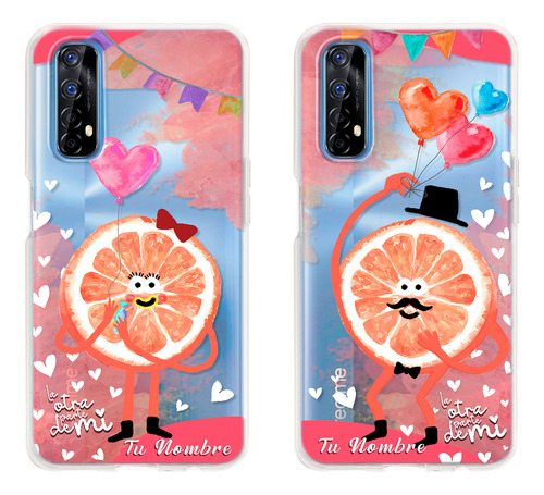 Funda Para Realme De Parejas Media Naranja Con Nombre De Él