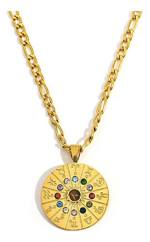 Collar Medallon Astral Signos Zodiaco Bañado En Oro De 18 