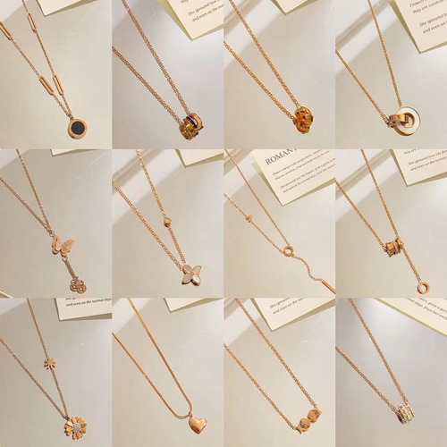 Cadena De Clavícula De Acero Titanio Para Mujer, Oro Rosa Ni