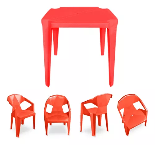 Kit Mesa com 4 Cadeiras Poltrona em Plastico Mor no Shoptime