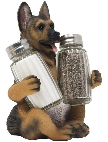Pastor Alemán Perro Policía Sal Y Pimienta Shaker Set Con Fi