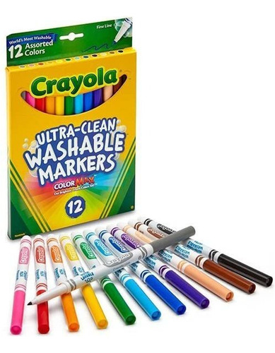 Marcadores Finos Lavables De Crayola, 12 Unidades, Variados