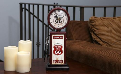 Reloj Mesa Bomba Gasolina Ruta 66 Retro Silencioso Rojo