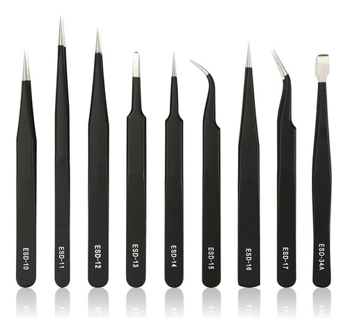 Pinzas Antiestáticas De Acero Inoxidable, 9 Piezas