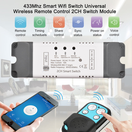 Imagen 4 de 9 de Tuya 2ch Dc5v/7-32v Wifi Interruptor Inalámbrico Relé Módulo