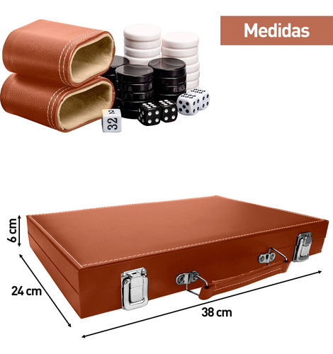Backgammon De Cuero Sintético Set Completo Con Estuche Elega