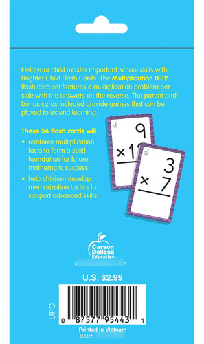 Tarjetas De Aprendizaje Multiplicación Del 0 Al 12