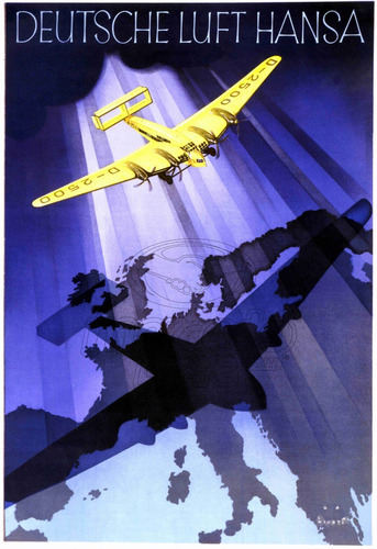 Lienzo Tela Poster Anuncio Lufthansa 1930 Alemania 73 X 50