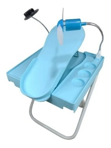 Mesa Pedicura Soporte Pies Ventilador Linterna Plegable Azul