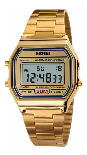 Relógio De Pulso Digital Skmei Mostrador Quadrado Ouro