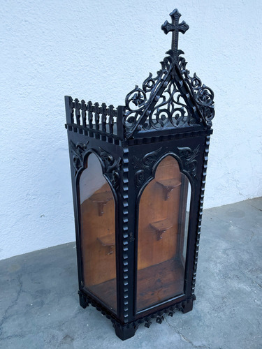 Imagem 8 de 12 de Antigo Oratorio Gotico Madeira Entalhada 150cm