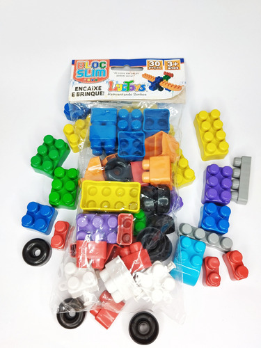 Bloco De Montar Colorido 30 Pçs Brinquedo Educativo Infantil