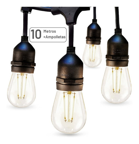 Guirnalda Luces Led 10 Metros Unible Exterior +10 Ampolletas Color De Las Luces Blanco