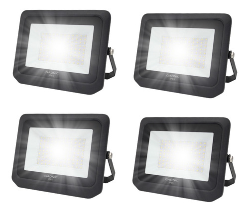 Set De 4 Reflectores Led Blanco 6500k 100w De Exterior Ip65 Color de la carcasa Negro