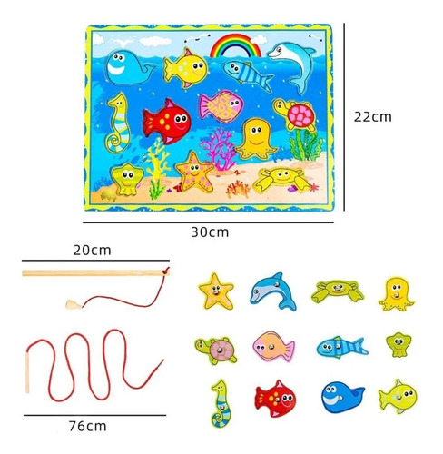Imagen 5 de 6 de Juego Pesca Magnetica Madera Montessori Encajar Didáctico