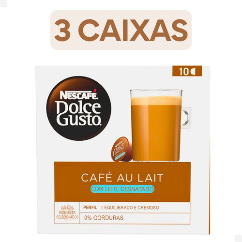 Combo 3 Caixas Dolce Gusto Café Ao Leite Desnatado