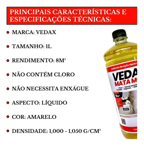 Vedax Mata Mofo 1l - Solução Anti Mofo Para Banheiro E Teto