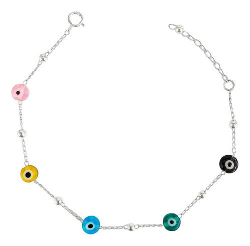 Pulsera Ojo Turco Plano Suerte Mujer Regalo Plata Ley 925