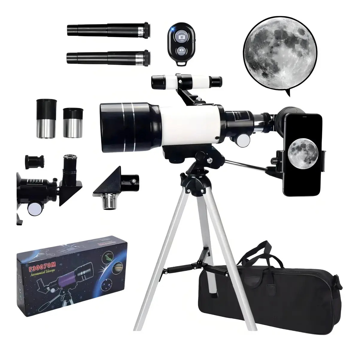 Telescópio Astronômico 70mm Com Tripé F300 70m F30070m Ultra Cor Cinza