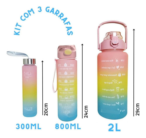Kit Com 3 Garrafas Treino De 2 Litros, 900ml E 300ml