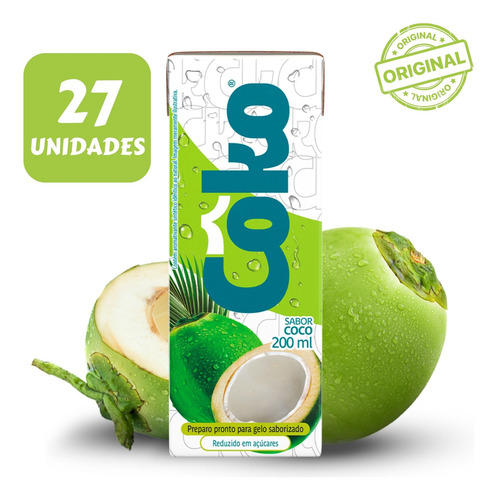 Coko Original Sabor Gelo Coco - Caixinha 200ml - 27 Unidades