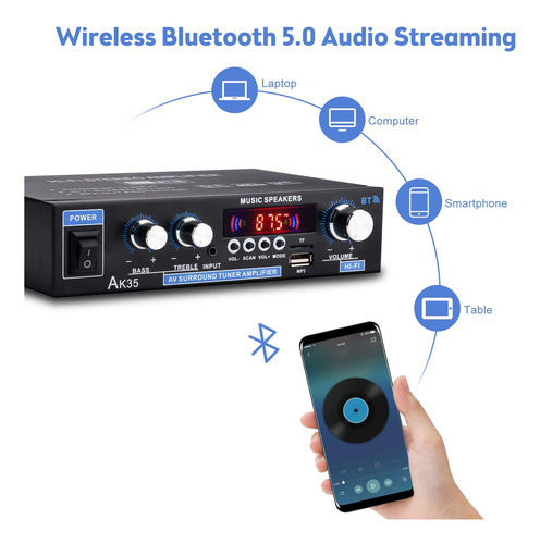 Amplificador Daakro Ak35 200w Bluetooth 5.0 Receptor De Áudi