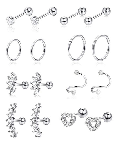 16 Piezas Piercing Elegante Hermoso Moda Stud Pendientes