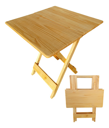 Mesa Plegable Madera Pino Laca Natural 70 X 70cm Terraza