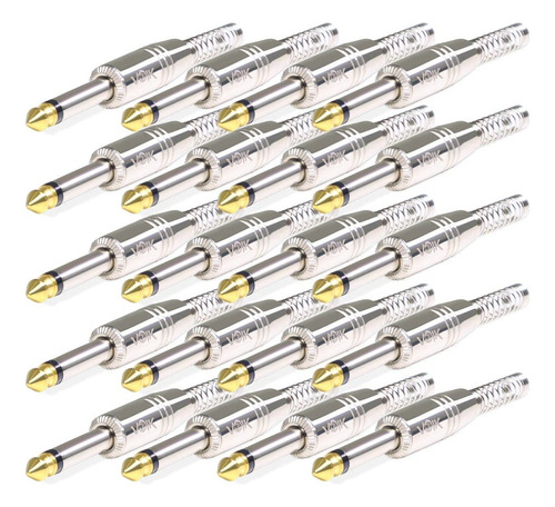 Kit 20 Plug Conector P10 Mono Voik Prtm-p10 Com Mola Prata Cor Prateado