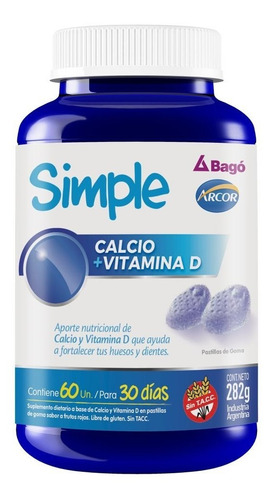 Imagen 2 de 2 de Suplemento en gomitas Laboratorios Bagó Simple Calcio + Vitamina D sabor frutos rojos en pote 60 un