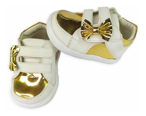 Zapato Con Pega Dorado C/ Blanco Para Bebé - Precaminante Mk