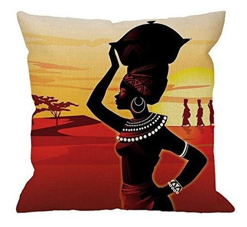 Hgod Diseños Funda De Almohada Africana Mujer Algodón Lino C