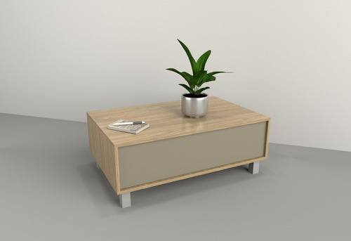 Mesa Ratona Centro De Living Moderna Diseño Melamina 1 Cajon Color Olmo Gris