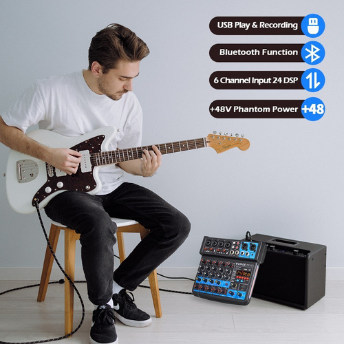 Imagen 2 de 7 de Bomge 06f 6 Channel Dj Mixer Usb /bluetooth/48v /dsp White