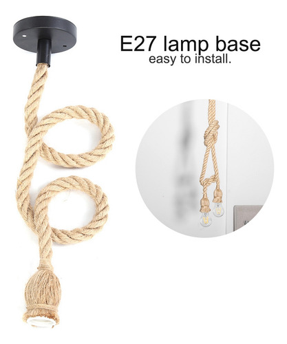 Base Lámpara E27 Cuerda Cáñamo Eléctrico Colgante Bricolaje