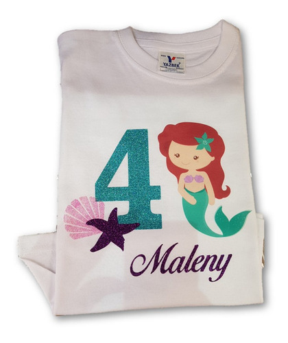 Playera Sirenita Cumpleaños Tematicas Glitter Infantil Algod