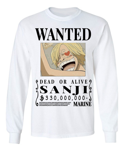 Playera Manga Larga Cartel Wanted Sanji One Piece 