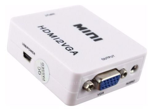 Mini Conversor Adaptador Hdmi P/ Vga Com Saida De Audio P2