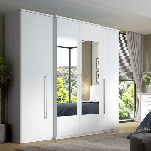 Guarda Roupa Casal 4 Portas Com Espelho Splendore Glass Thb Cor Branco Sensitive