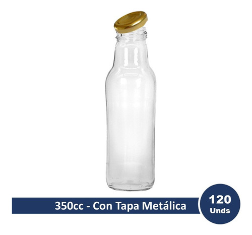 Botella De Vidrio Para Jugo  350cc Con Tapa Metálica