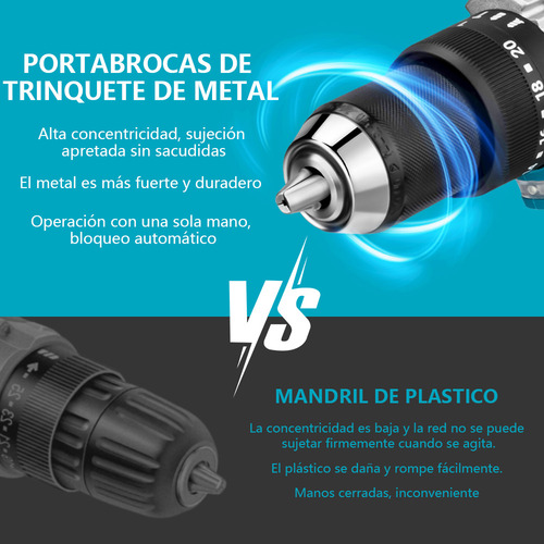 Taladro Percutor Atornillador Inalámbrico Mandril de 1/2'' con Asa Auxiliar 2Ah Gisam S3725 Color Azul