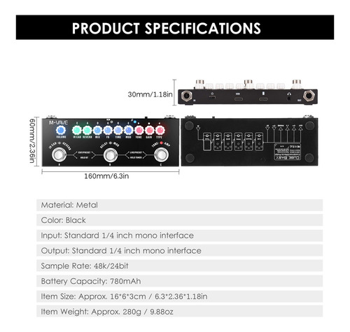 Pedal Efeitos Cuvave Multifuncional Guitarra Elétrica
